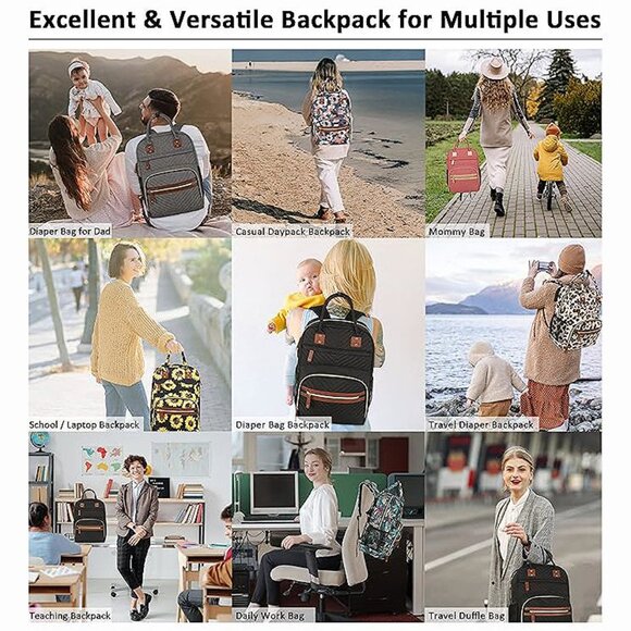 Diaper Bag Backpack Tote for Women Large Capacity, Floral Painting - Picture 6 of 8